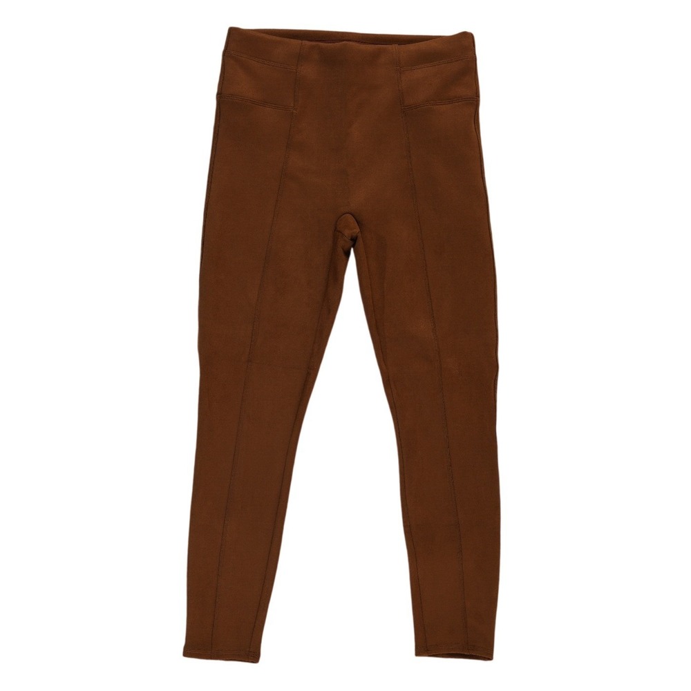 Spanx Faux Suede Leggings Women's Size Medium Petite MP Brown High‎ Rise Seamed